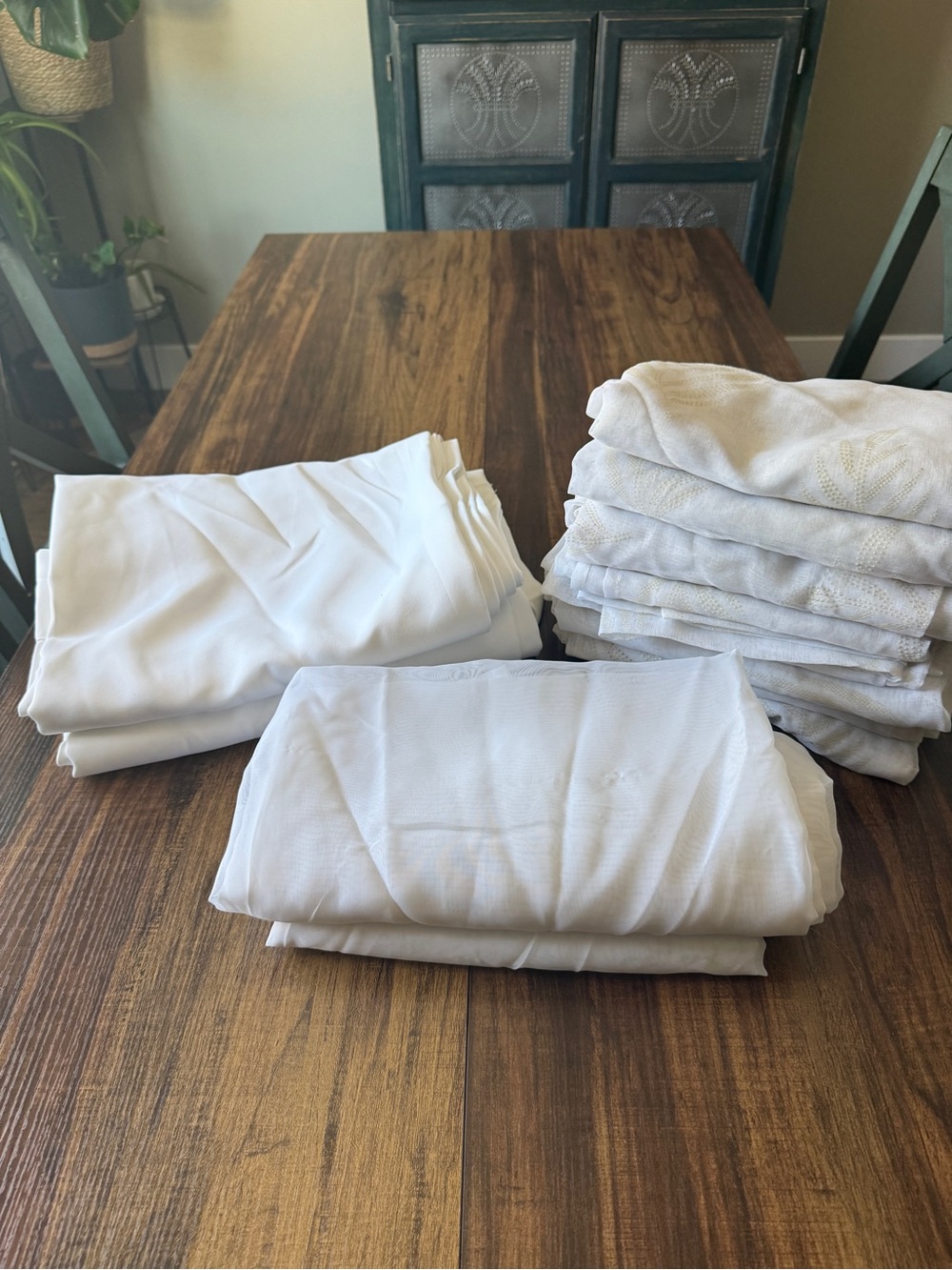 Elegant White Curtains Set- full wall worth, solid sheer and accented 12 panels